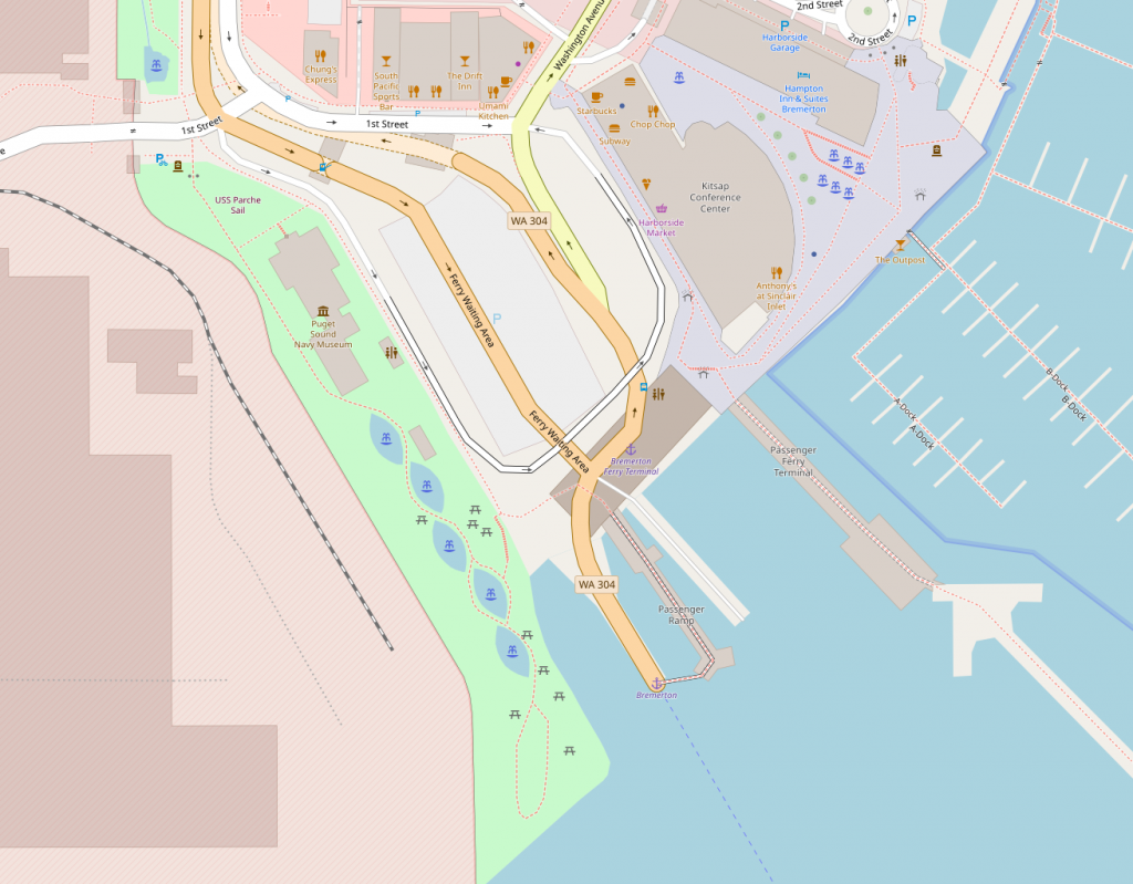 A map of the Bremerton Ferry Terminal and surrounding area.